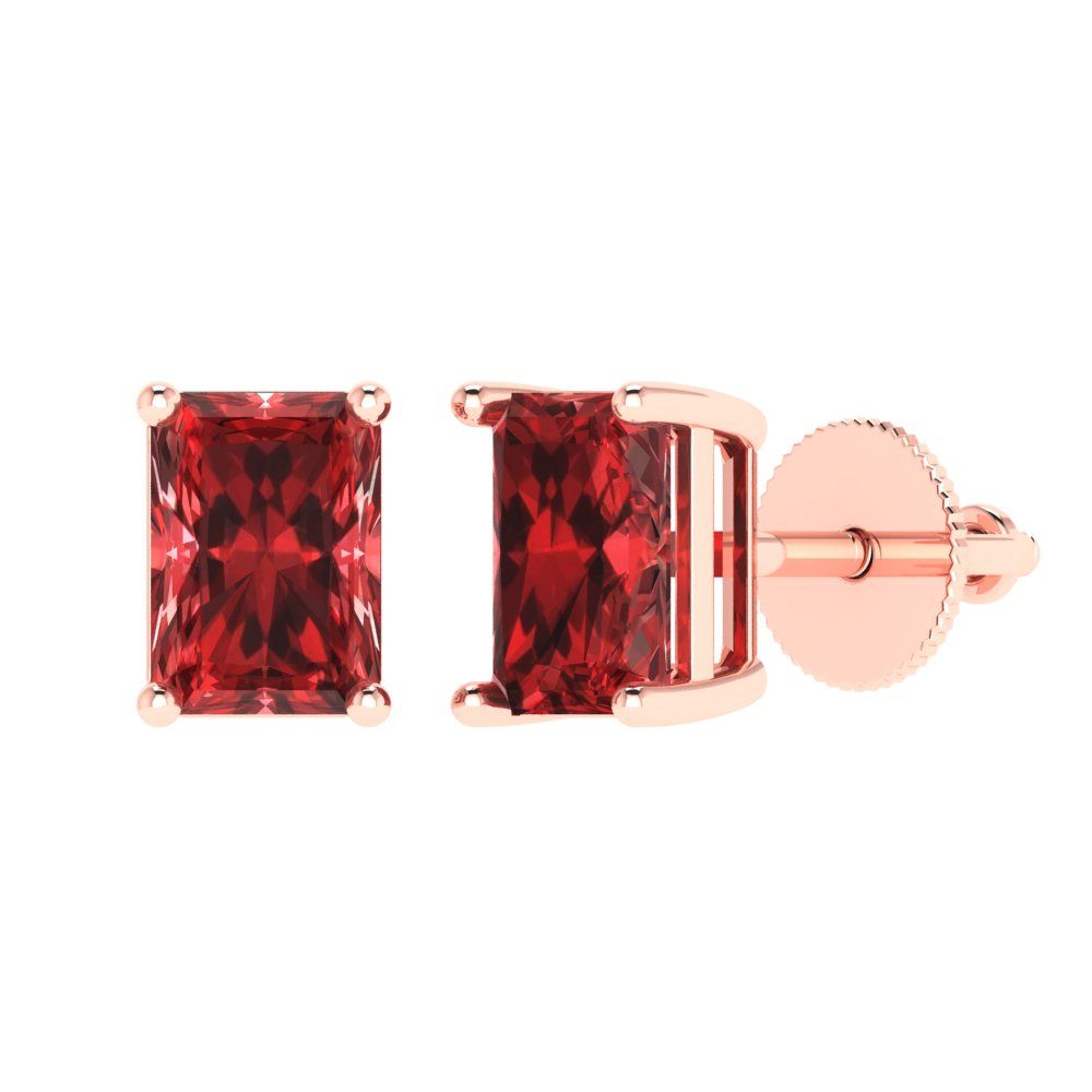 2 ctw Garnet Studs Earrings | 7x5mm Emerald Cut White Gold Screw back | January Birthstone
