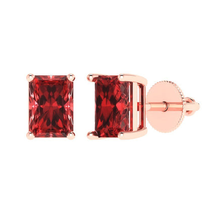 2 ctw Garnet Studs Earrings | 7x5mm Emerald Cut White Gold Screw back | January Birthstone