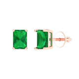 2.0 ct Brilliant Emerald Cut Solitaire Studs Simulated Emerald Stone Rose Gold Earrings Screw back
