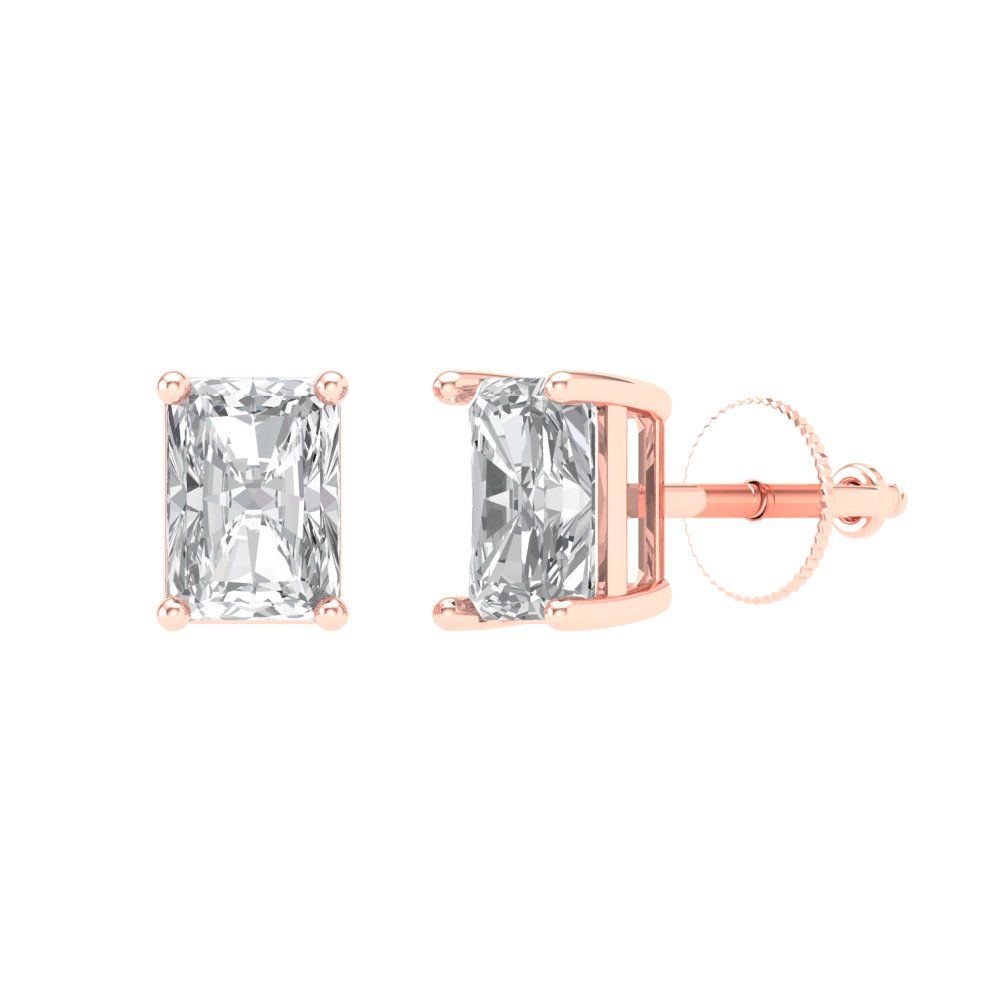2 ctw Moissanite Studs Earrings | 7x5mm Emerald Cut White Gold Screw back | April Birthstone