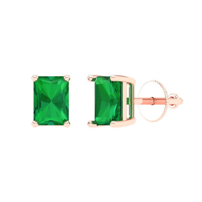 2 ctw Emerald Studs Earrings | 7x5mm Emerald Cut White Gold Screw back | May Birthstone