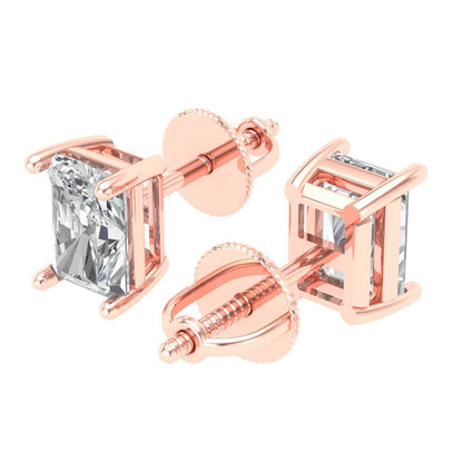 2 ctw White Sapphire Studs Earrings | 7x5mm Emerald Cut White Gold Screw back | April Birthstone