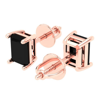 2 ctw Onyx Studs Earrings | 7x5mm Emerald Cut White Gold Screw back | July Birthstone
