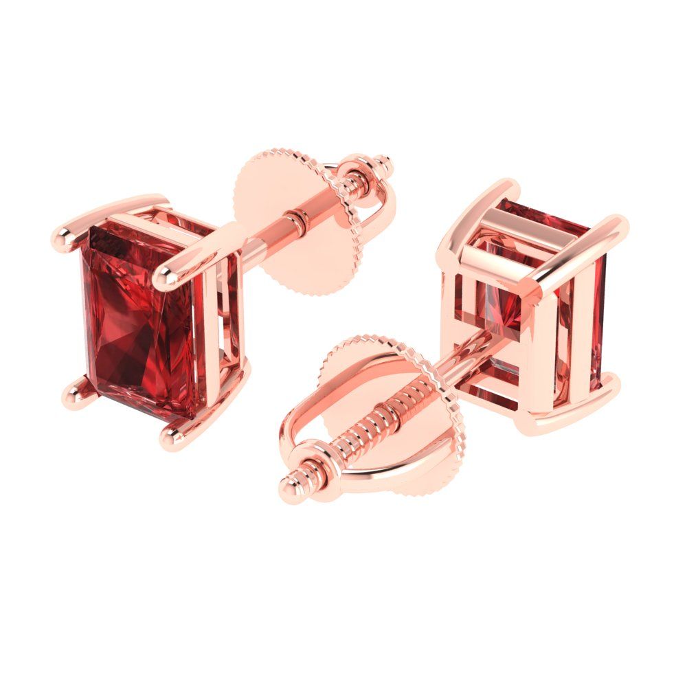 2 ctw Garnet Studs Earrings | 7x5mm Emerald Cut White Gold Screw back | January Birthstone