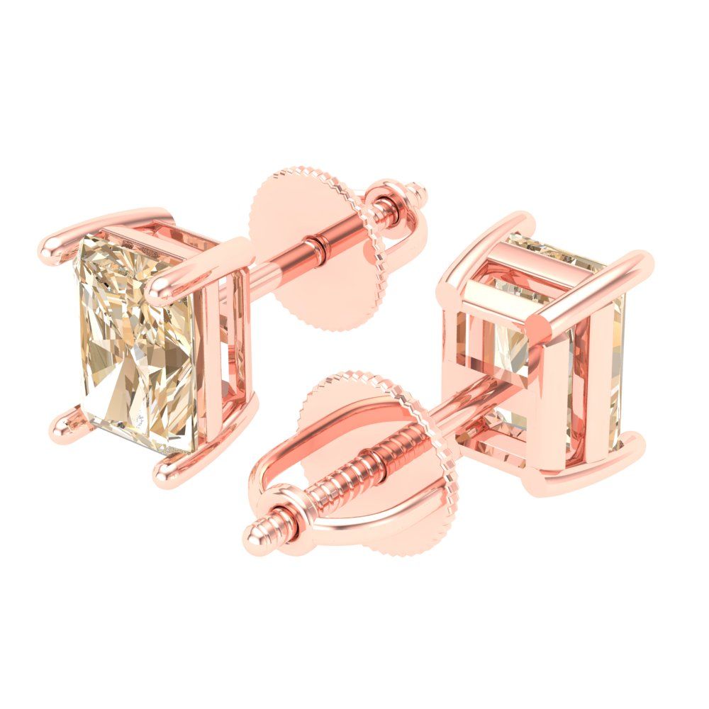 2 ctw Morganite Studs Earrings | 7x5mm Emerald Cut White Gold Screw back | February Birthstone