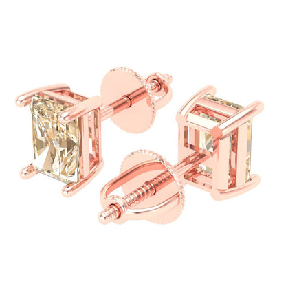 2 ctw Morganite Studs Earrings | 7x5mm Emerald Cut White Gold Screw back | February Birthstone