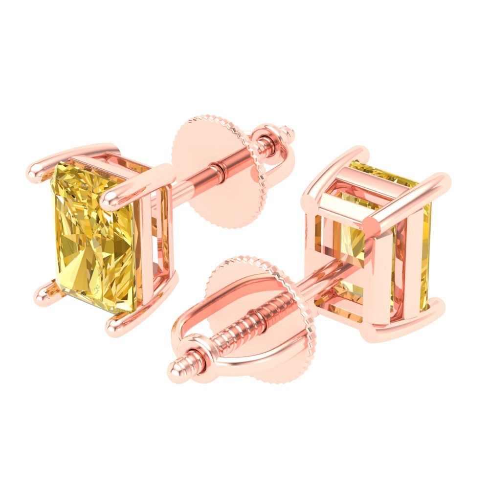 2 ctw Citrine Studs Earrings | 7x5mm Emerald Cut White Gold Screw back | November Birthstone