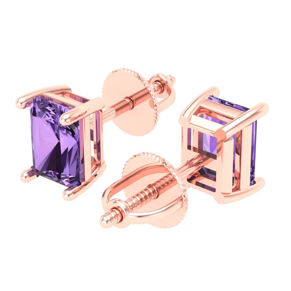 2 ctw Alexandrite Studs Earrings | 7x5mm Emerald Cut White Gold Screw back | June Birthstone