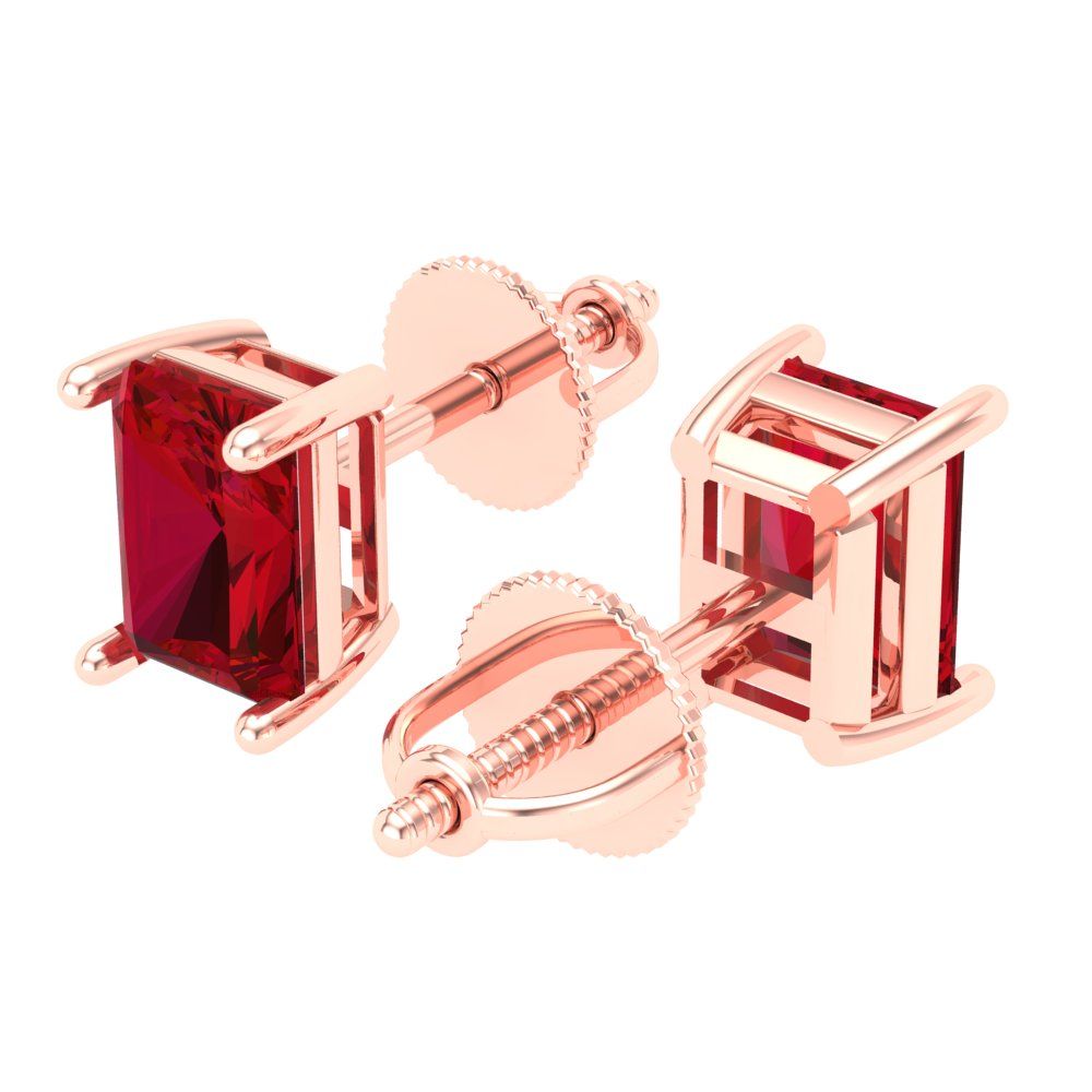 2 ctw Ruby Studs Earrings | 7x5mm Emerald Cut White Gold Screw back | July Birthstone