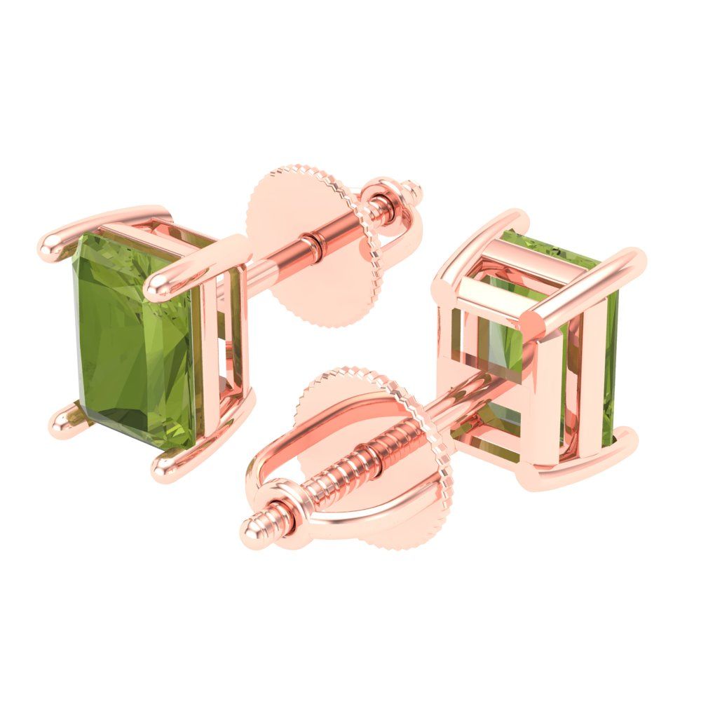 2 ctw Peridot Studs Earrings | 7x5mm Emerald Cut White Gold Screw back | August Birthstone