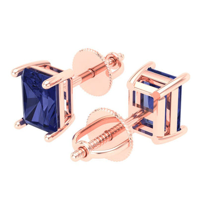 2 ctw Tanzanite Studs Earrings | 7x5mm Emerald Cut White Gold Screw back | December Birthstone