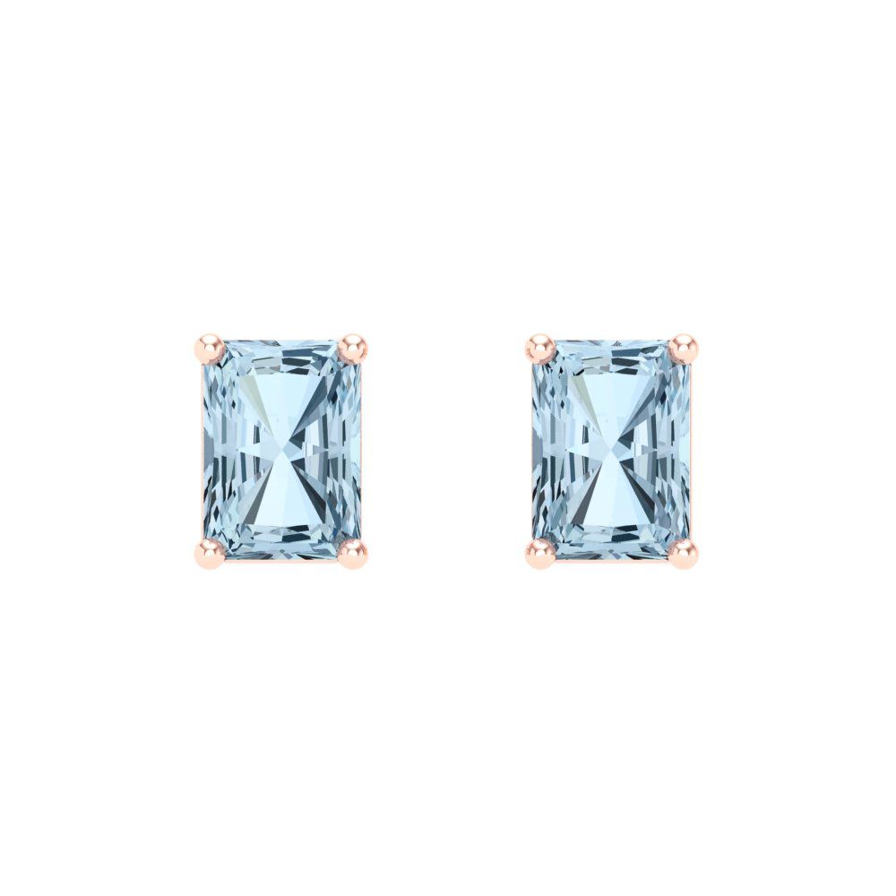 2 ctw Aquamarine Studs Earrings | 7x5mm Emerald Cut White Gold Screw back | March Birthstone