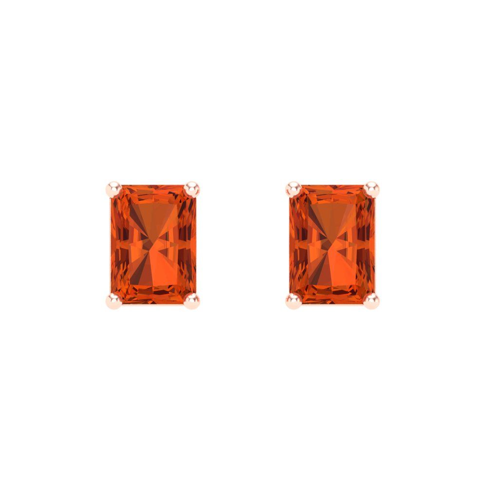 2 ctw Red Zirconia Studs Earrings | 7x5mm Emerald Cut White Gold Screw back | April Birthstone