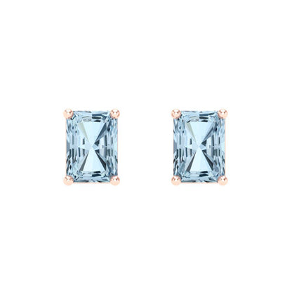 2 ctw Sky Blue Topaz Studs Earrings | 7x5mm Emerald Cut White Gold Screw back | December Birthstone