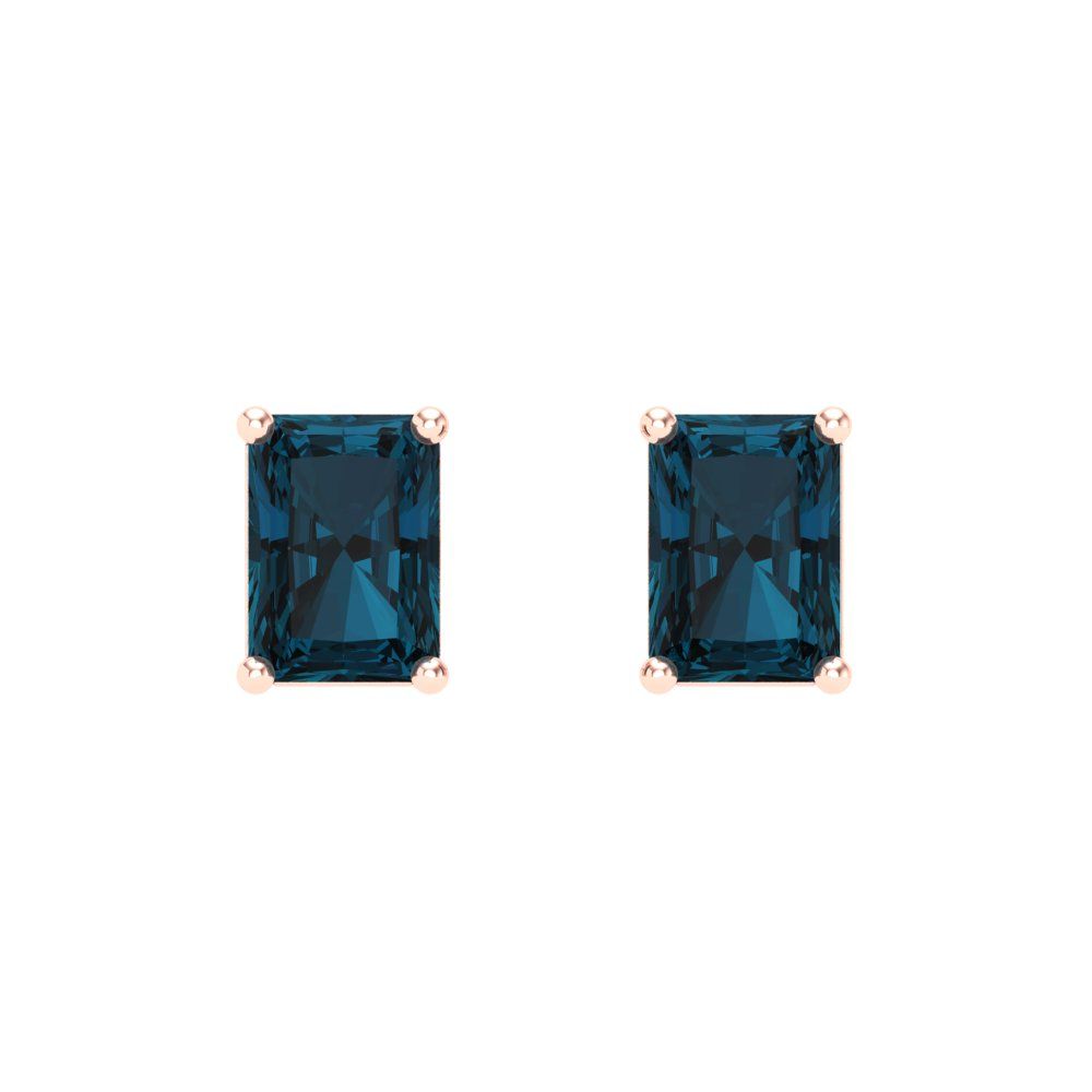 2 ctw London Blue Topaz Studs Earrings | 7x5mm Emerald Cut White Gold Screw back | December Birthstone