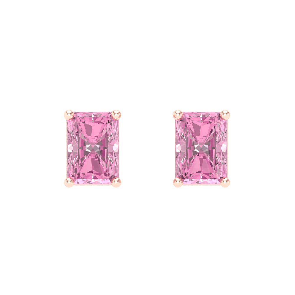 2 ctw Pink Zirconia Studs Earrings | 7x5mm Emerald Cut White Gold Screw back | April Birthstone