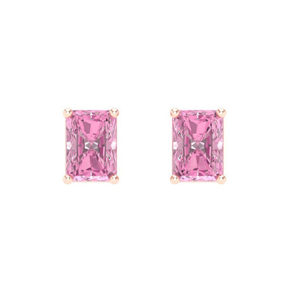 2 ctw Pink Zirconia Studs Earrings | 7x5mm Emerald Cut White Gold Screw back | April Birthstone