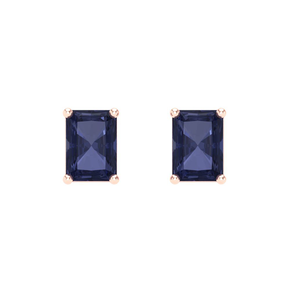 2 ctw Blue Sapphire Studs Earrings | 7x5mm Emerald Cut White Gold Screw back | September Birthstone