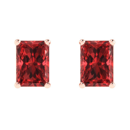 2 ctw Garnet Studs Earrings | 7x5mm Emerald Cut White Gold Screw back | January Birthstone
