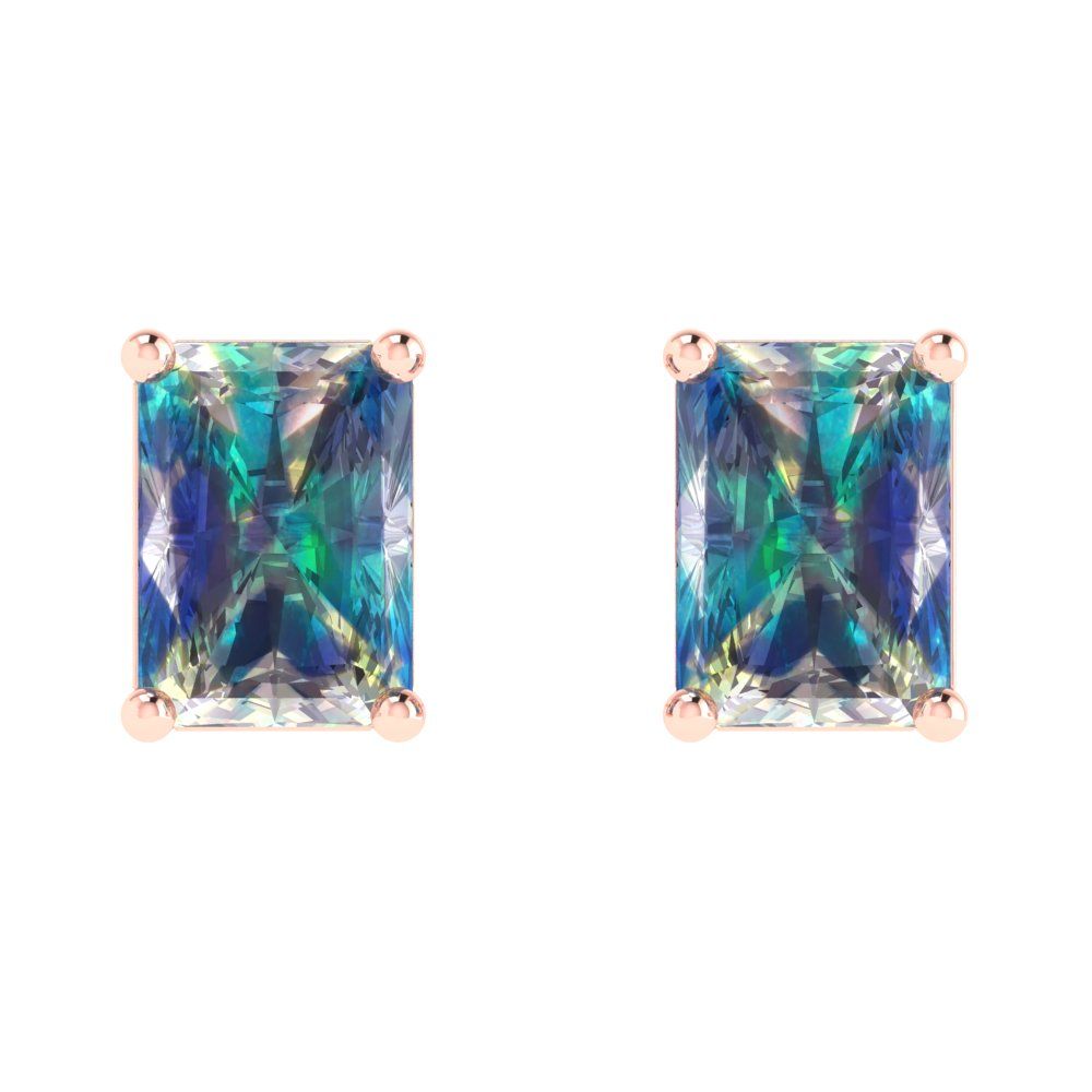 2 ctw Blue Moissanite Studs Earrings | 7x5mm Emerald Cut White Gold Screw back | April Birthstone