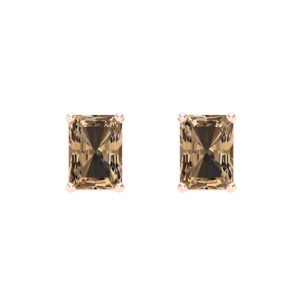 2 ctw Champagne Studs Earrings | 7x5mm Emerald Cut White Gold Screw back | April Birthstone