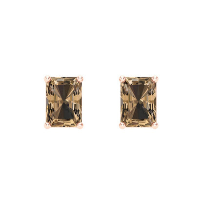 2 ctw Champagne Studs Earrings | 7x5mm Emerald Cut White Gold Screw back | April Birthstone