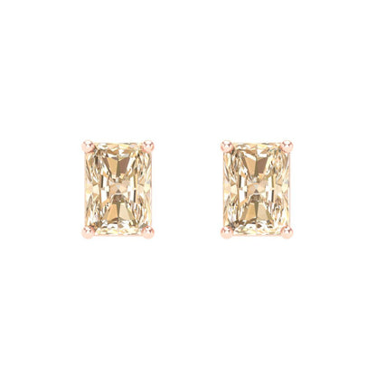 2 ctw Morganite Studs Earrings | 7x5mm Emerald Cut White Gold Screw back | February Birthstone