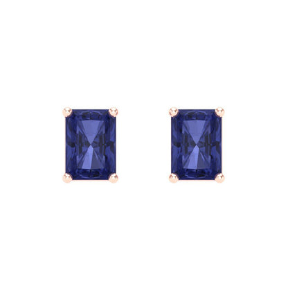 2 ctw Tanzanite Studs Earrings | 7x5mm Emerald Cut White Gold Screw back | December Birthstone
