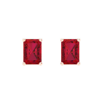 2 ctw Ruby Studs Earrings | 7x5mm Emerald Cut White Gold Screw back | July Birthstone