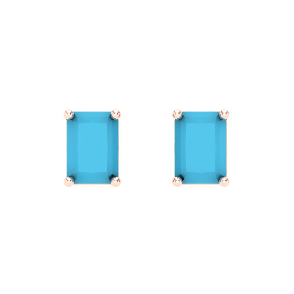 2 ctw Turquoise Studs Earrings | 7x5mm Emerald Cut White Gold Screw back | December Birthstone
