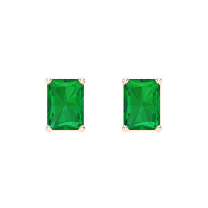 2 ctw Emerald Studs Earrings | 7x5mm Emerald Cut White Gold Screw back | May Birthstone