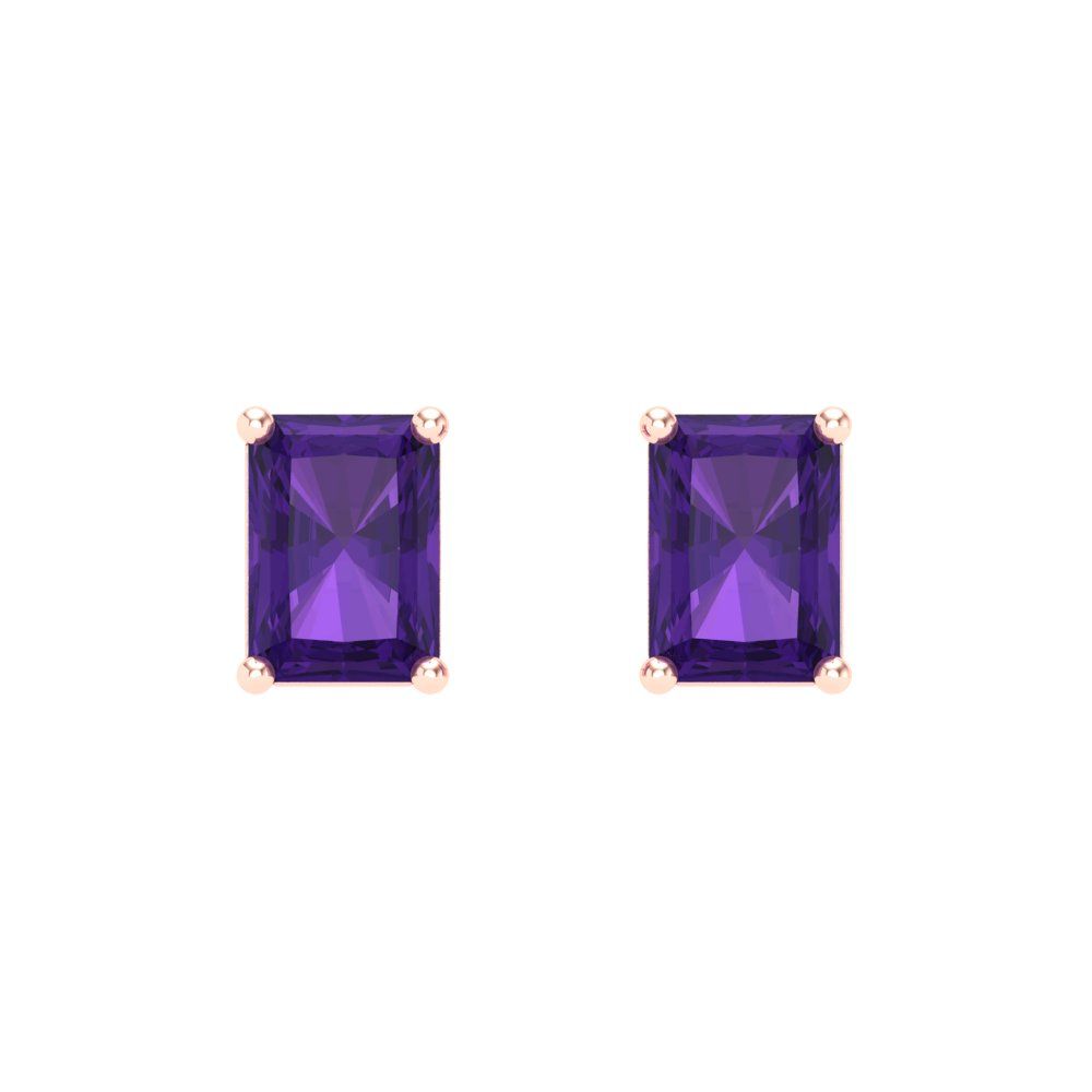 2 ctw Amethyst Studs Earrings | 7x5mm Emerald Cut White Gold Screw back | February Birthstone