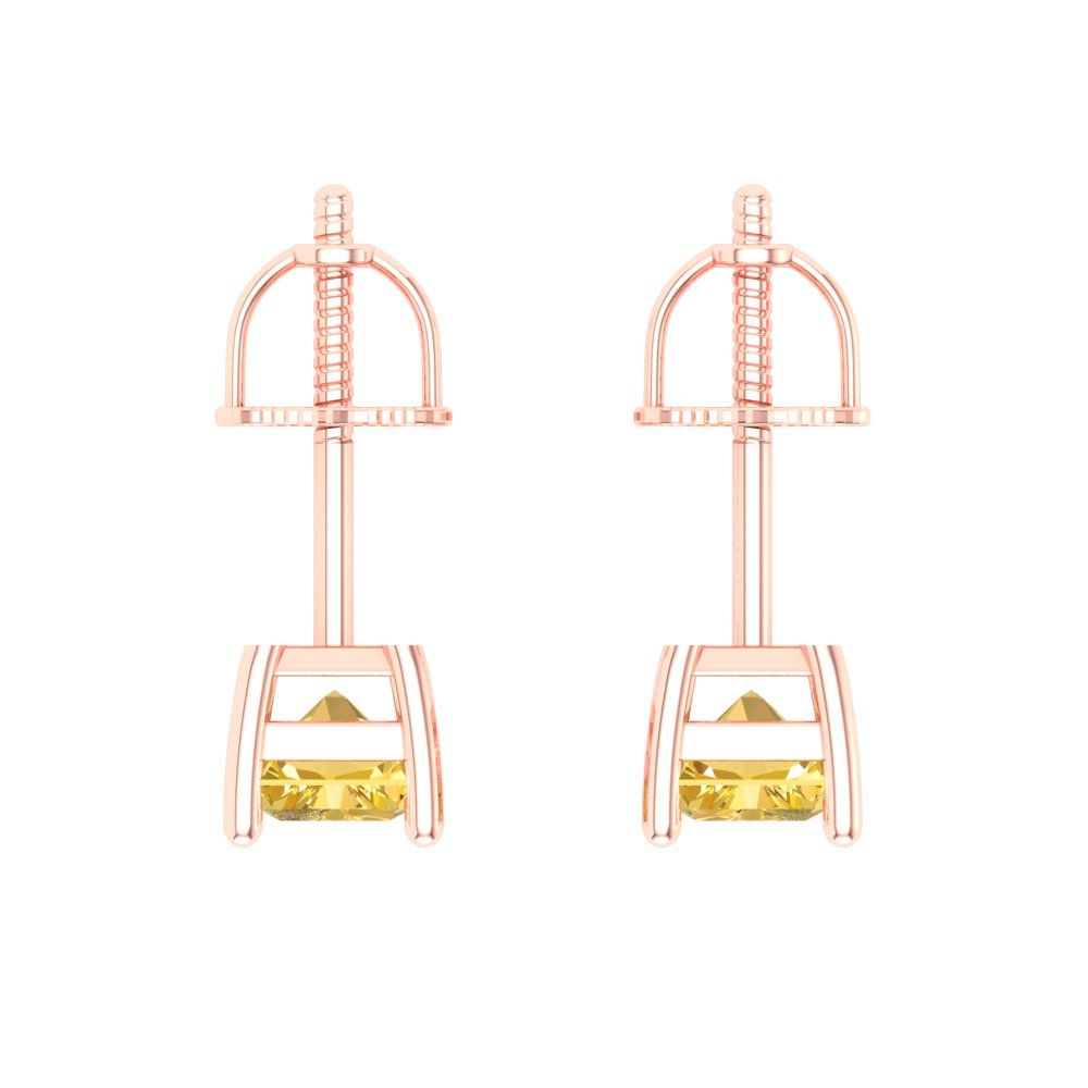 2 ctw Yellow Zirconia Studs Earrings | 7x5mm Emerald Cut White Gold Screw back | April Birthstone