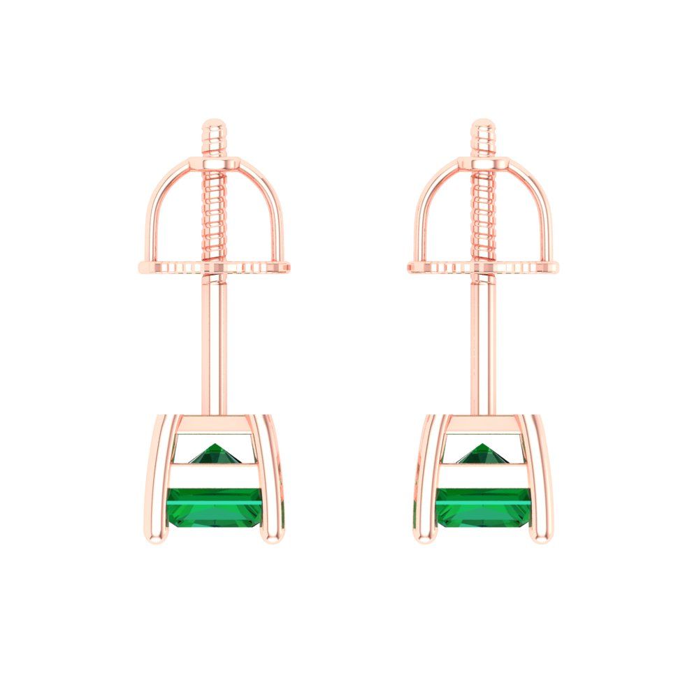 2 ctw Emerald Studs Earrings | 7x5mm Emerald Cut White Gold Screw back | May Birthstone