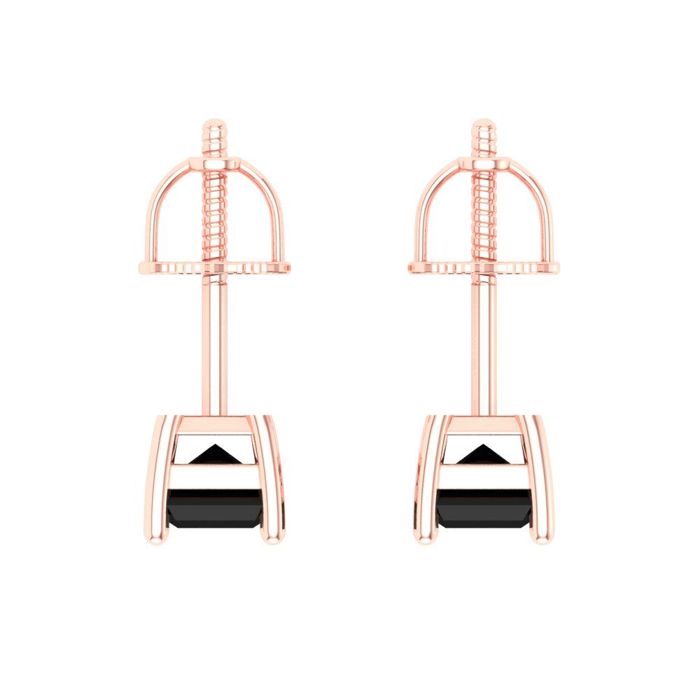 2 ctw Onyx Studs Earrings | 7x5mm Emerald Cut White Gold Screw back | July Birthstone
