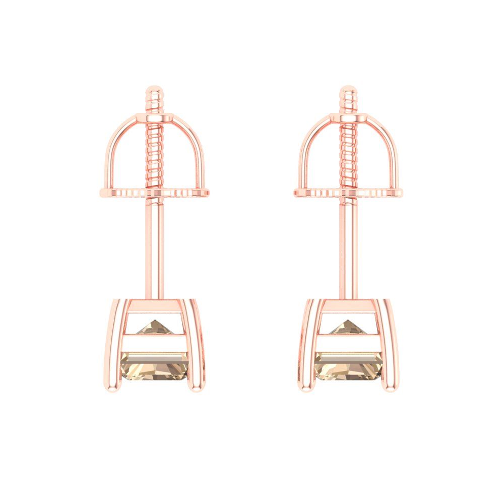 2 ctw Yellow Moissanite Studs Earrings | 7x5mm Emerald Cut White Gold Screw back | April Birthstone