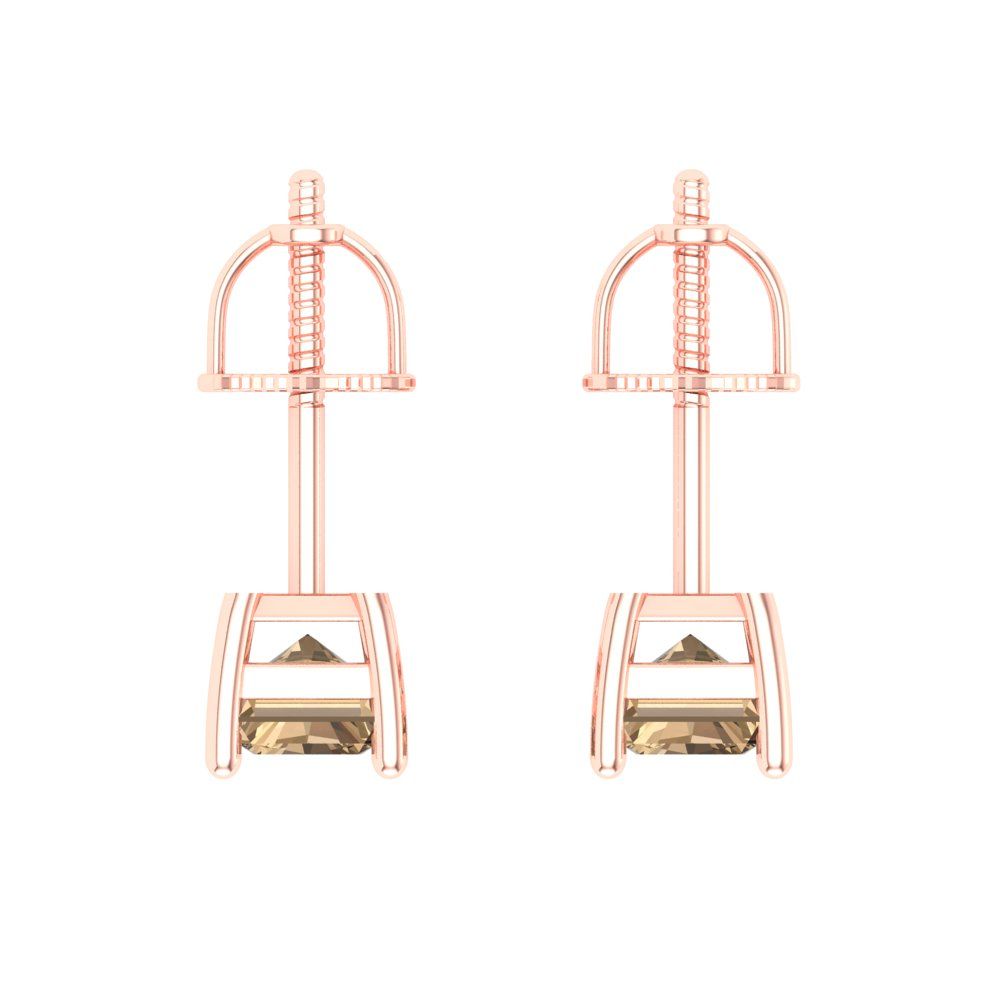 2 ctw Champagne Studs Earrings | 7x5mm Emerald Cut White Gold Screw back | April Birthstone
