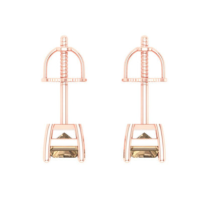 2 ctw Champagne Studs Earrings | 7x5mm Emerald Cut White Gold Screw back | April Birthstone