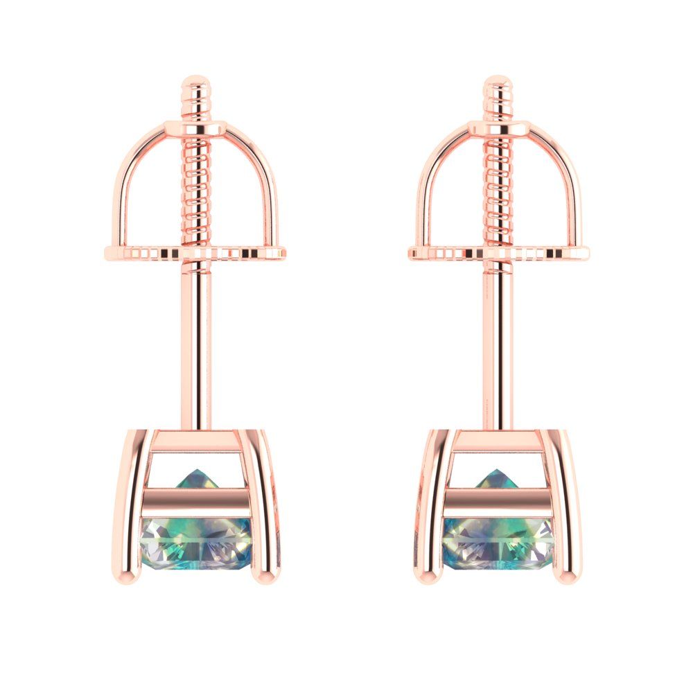 2 ctw Blue Moissanite Studs Earrings | 7x5mm Emerald Cut White Gold Screw back | April Birthstone