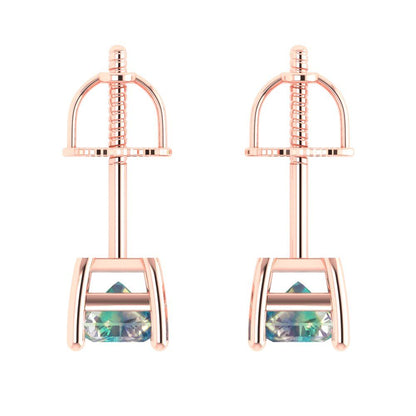 2 ctw Blue Moissanite Studs Earrings | 7x5mm Emerald Cut White Gold Screw back | April Birthstone