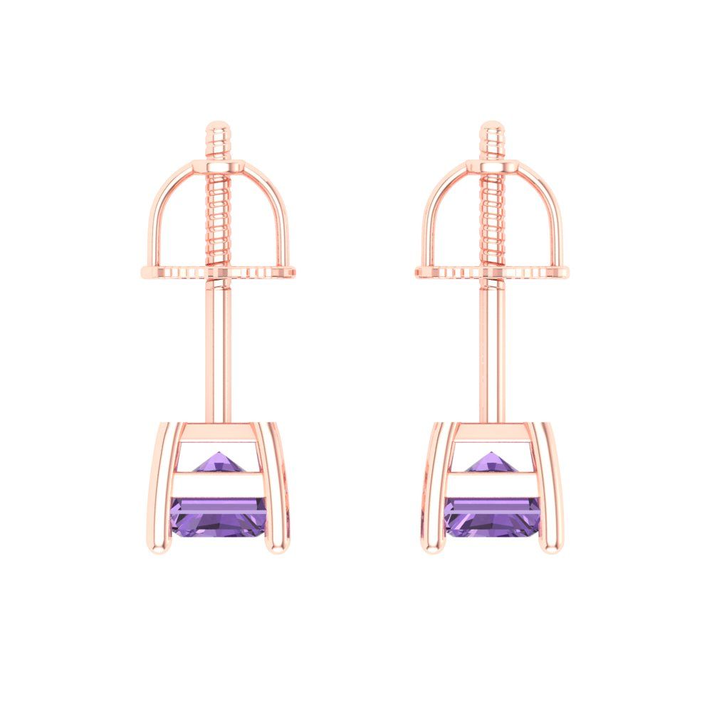 2 ctw Alexandrite Studs Earrings | 7x5mm Emerald Cut White Gold Screw back | June Birthstone