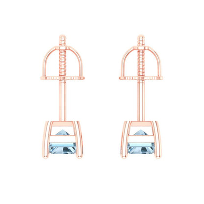 2 ctw Swiss Blue Topaz Studs Earrings | 7x5mm Emerald Cut White Gold Screw back | December Birthstone