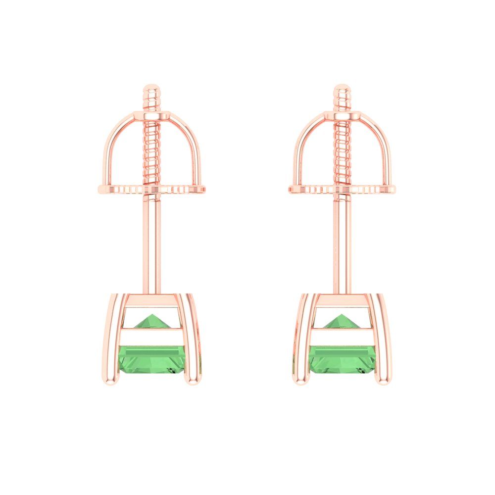 2 ctw Green Zirconia Studs Earrings | 7x5mm Emerald Cut White Gold Screw back | April Birthstone