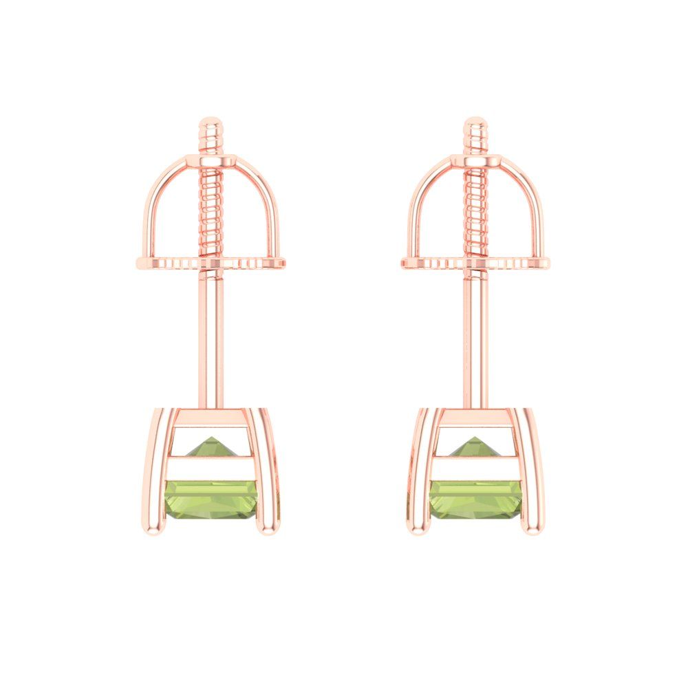 2 ctw Peridot Studs Earrings | 7x5mm Emerald Cut White Gold Screw back | August Birthstone