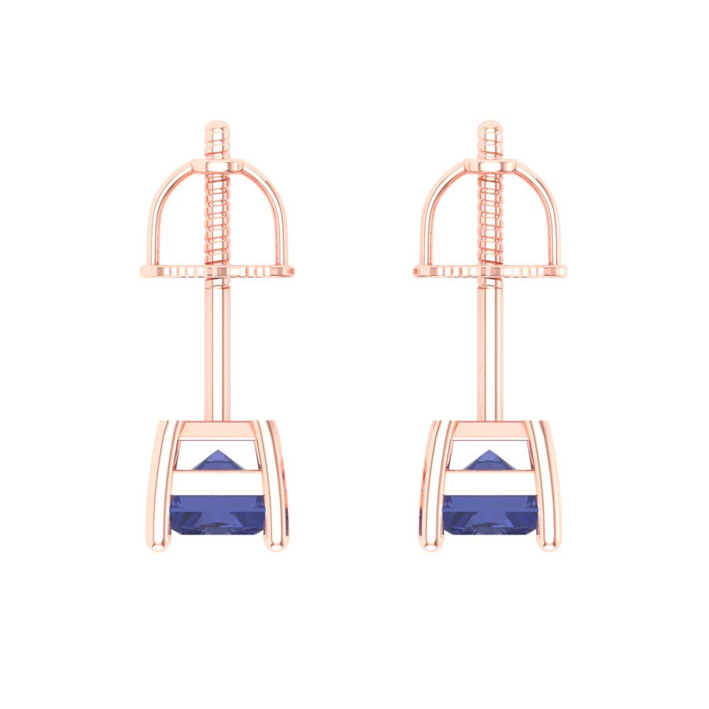 2 ctw Tanzanite Studs Earrings | 7x5mm Emerald Cut White Gold Screw back | December Birthstone