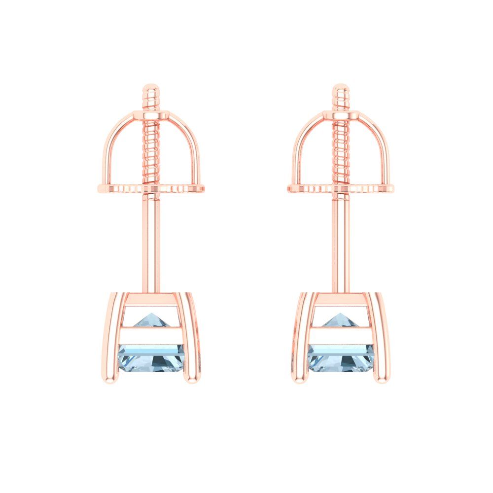 2cttw Aquamarine Gold-Plated 925 Silver Screw Back Stud Earrings