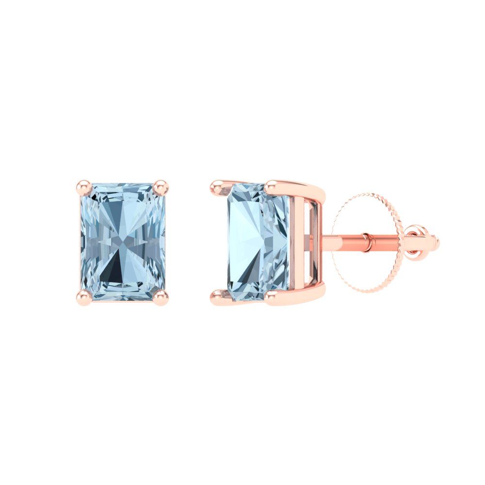 1 ctw Aquamarine Studs Earrings | 6x4mm Emerald Cut White Gold Screw back | March Birthstone