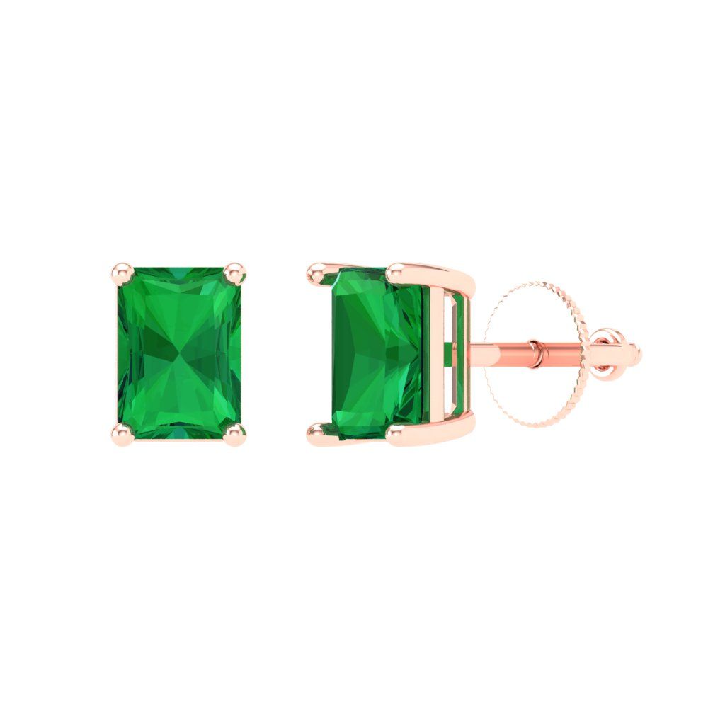 1 ctw Emerald Studs Earrings | 6x4mm Emerald Cut White Gold Screw back | May Birthstone