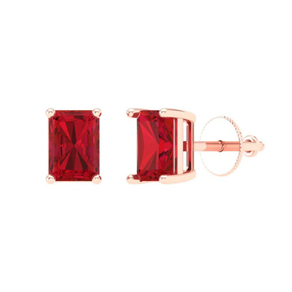 1 ctw Ruby Studs Earrings | 6x4mm Emerald Cut White Gold Screw back | July Birthstone