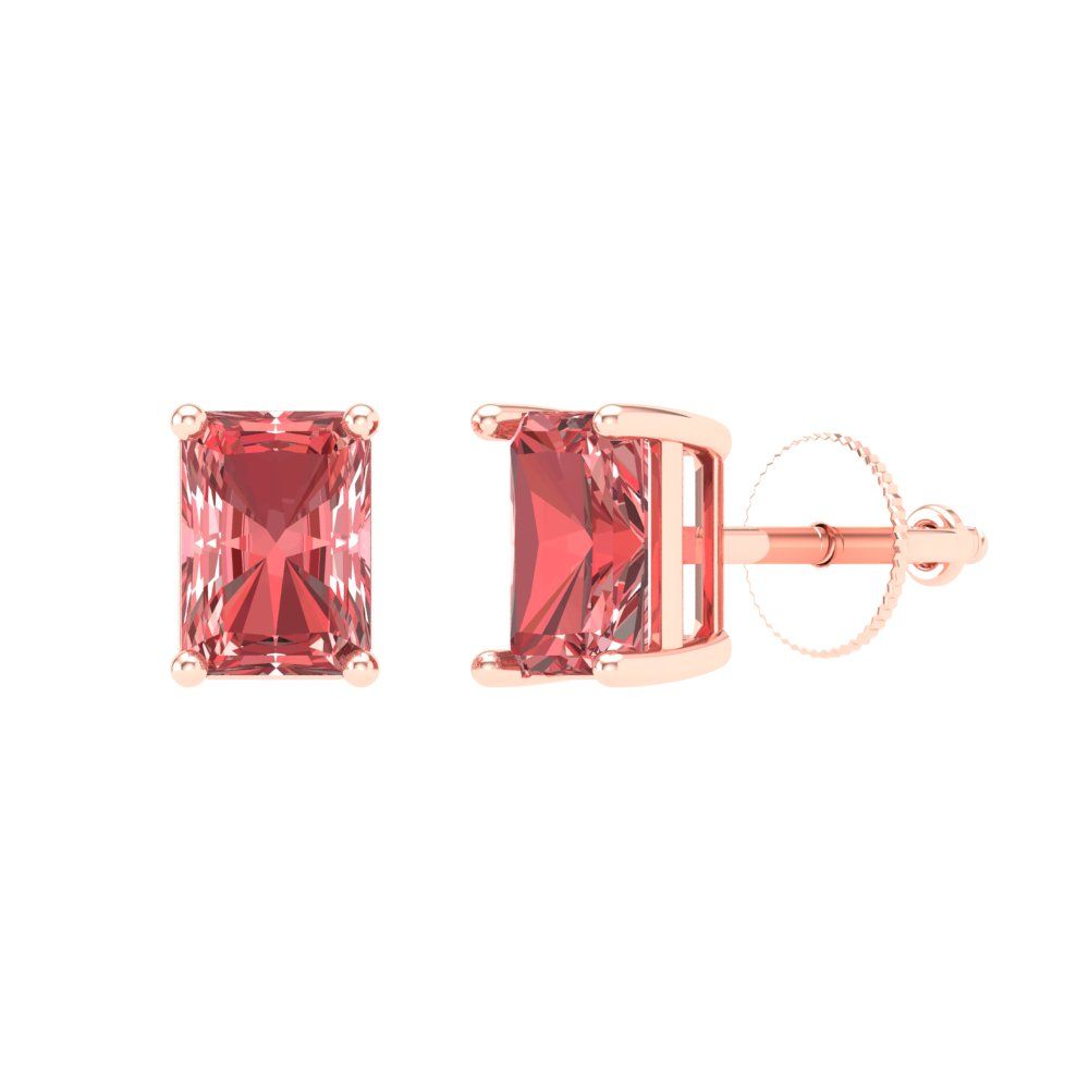 1 ctw Garnet Studs Earrings | 6x4mm Emerald Cut White Gold Screw back | January Birthstone